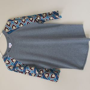 LuLaRoe Heathered Jersey with Colorful Sleeves Medium